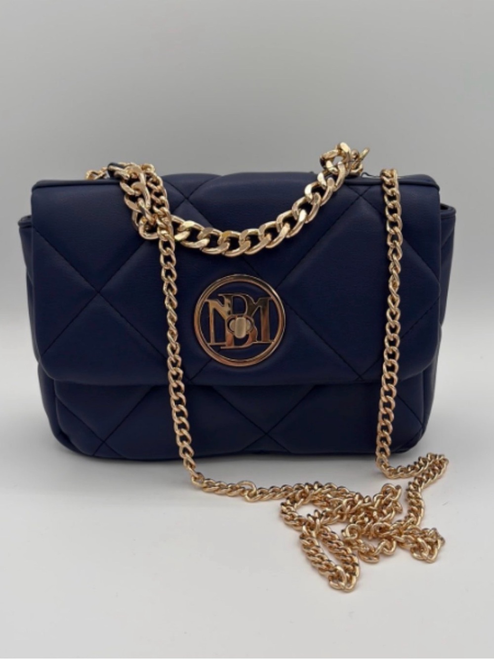 Badgley Mischka Quilted vegan leather Navy bag with gold hardware